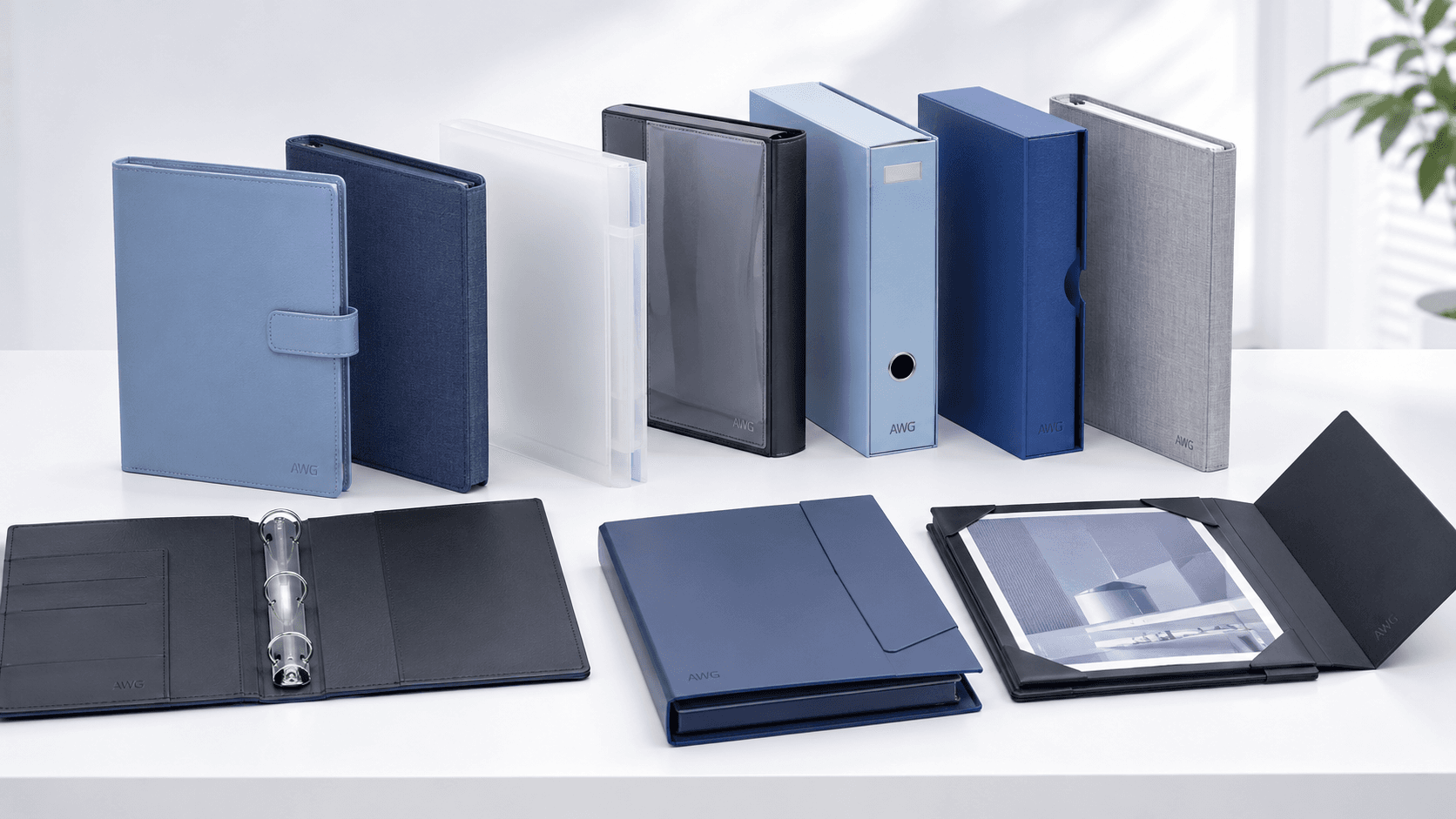 Custom blue and grey ring binders
