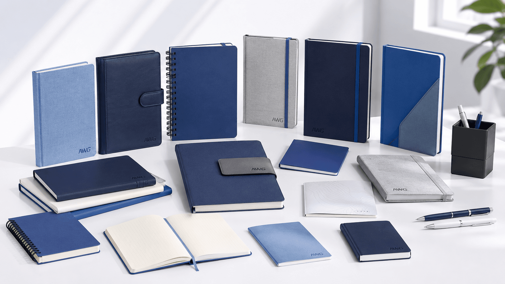 Blue notebooks and spiral books