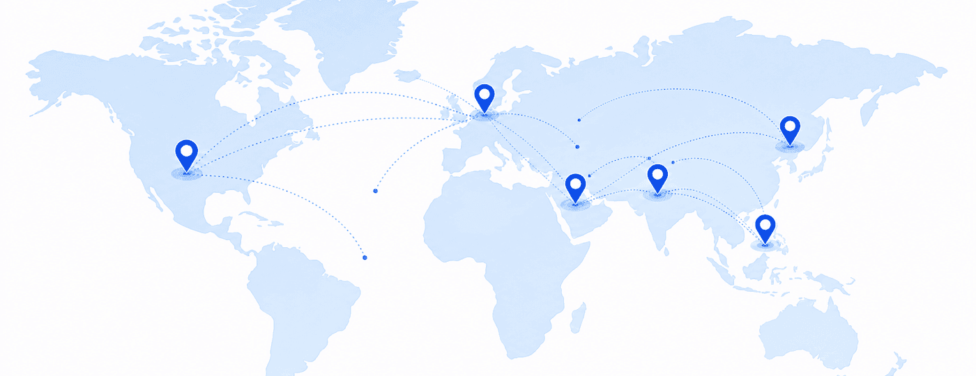 Light blue world map showing AWG global export presence